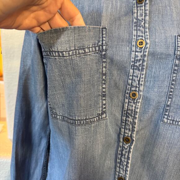 Eileen Fisher Chambray Denim Button Down Front Cotton Blouse Top Size Small EUC - Picture 5 of 12
